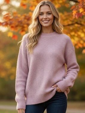 Old Navy Pink Fuzzy Tall Girl Sweater Size Large Soft Balletcore Minimalist